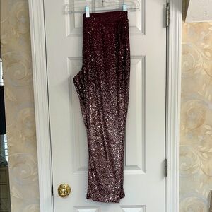 Cable and Gauge Sequin Ankle Pants in Burgundy Hombre. EUC